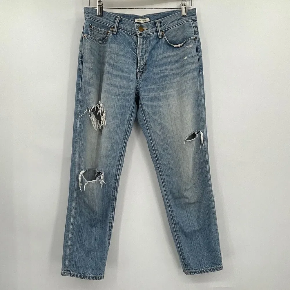 Fredy & Gloster Blue Distressed High Rise Straight Leg Denim Jeans Size see meas